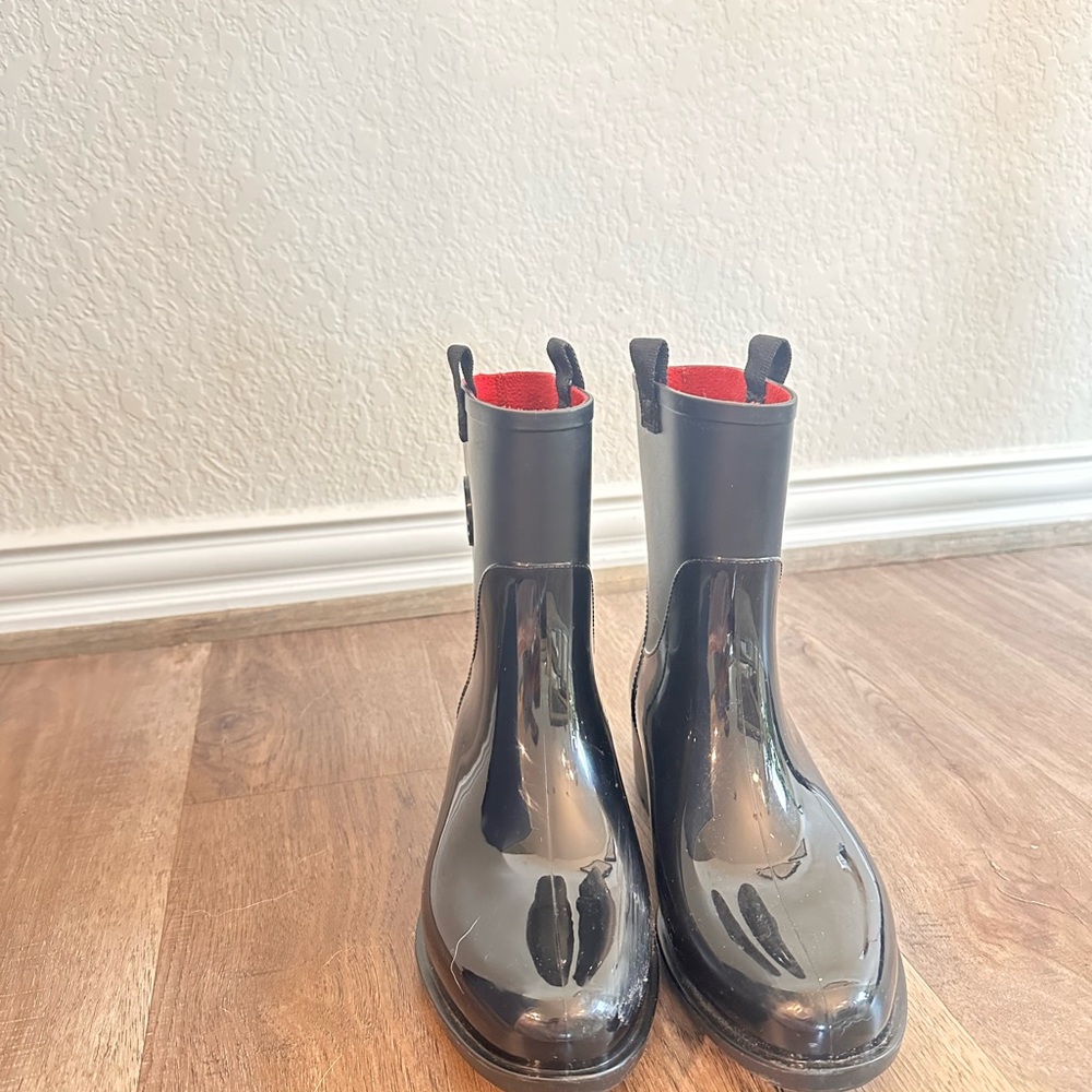 Stylish Black Rain Boots with Red Lining